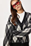 Oversized Diamond Patterned Knitwear Cardigan Lxa0028 Black Anthracite - 2