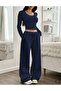 Three Pieces Black Gray Navy Blue Loose Fit Flat Leg Seasonal Fabric Sweatpants. - 4