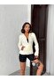 Ecru Mock Neck Zippered Knitted Sports Jacket Missplr2684 - 3