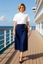 Women's Plain Pattern A-Line Mold Midi Double-Breasted Belt Detailed Denim Skirt 100% Cotton Rigid Woven