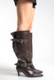 Brown Shiny Leather Women's Boots Mini Short Heeled Buckle Below Knee Non-Slip Sole Freya - 5