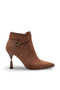 Women's Tan Suede, 9.5 cm Heel, Pointed Toe, Shiny Stone Detailed Strappy Stylish Boots - 4