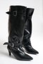 Black Shiny Leather Women's Boots Mini Short Heeled Buckle Below Knee Non-Slip Sole Freya - 5