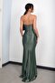 Women's Strapless Bat Neckline Lined Top Stone Embroidered Front D Draped L Stretch Fabric Long Satin Dress - 4