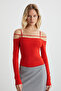 Liadan women's viscose Stretch Fabric decorative buckled and strapped red blouse - 3