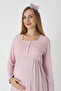 Maternity Nightgown – Lace Detailing, Long Sleeves, Front Buttoned for Easy Breastfeeding, Cotton Fabric - 5