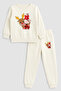2026 New Year Santa Claus Christmas Printed Crew Neck Ecru Children's Tracksuit Bottom Top Set