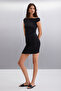 Innsa Women's Wrinkled 3D Fabric One Shoulder Bodycon Black Dress - 2