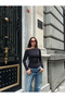 Eyelet Boat Neck Long Sleeve Modal Blouse - 5