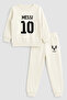 Football Player Lionel Messi Printed Crew Neck Ecru Children's Tracksuit Bottom Top Set