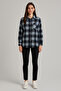 Women's Navy Blue Ice Blue Checkered Lumberjack Shirt – Soft Textured Oversized