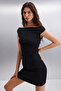 Innsa Women's Wrinkled 3D Fabric One Shoulder Bodycon Black Dress - 5