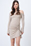 Beige Boat Neck Draped Mini Dress Vs01659 - 6