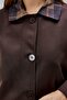 Mia Bitter Brown Plaid Collar Pocketed Oversized Trench Coat - 4