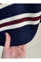 Ayla Corded Fabric Striped Sweater from the End of the Arm and Below-Zi̇5261 Navy Blue - 5