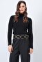 Black Tulle Detailed High Neck Ribbed Knit Sweater Vs01692 - 7