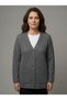 Women's Mother Smoked Knit Cardigan V-Neck Buttoned Mercerized Cardigan with Pocket Detail - 2