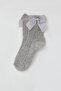 Girl's Mesh Socks with Bow Accessories and Pearls, Ages 5-8, Gray Melange