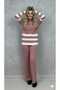 Women's Striped Stand-Up Collar Tunic Pants Set - 4