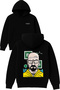 Man with Glasses Design Printed Oversized Black Hooded Sweatshirt
