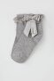 Girl's Socks with Lace Bow Detail, Ages 3-12, Gray Melange