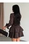 Luxury gold belt detail elastic-waist layered ruffled mini brown denim shirt dress 7542 - 5
