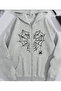 Heart Spider Web Printed Zippered Fleece-Lined Hooded Sweatshirt Cardigan