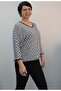 White Black Patterned V-Neck Batwing Three-Quarter Sleeve Skirt Cuff Combed Viscose T-Shirt - 7