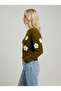 Women's Khaki Wool Floral Appliqué Soft Textured Knitwear Sweater - 2