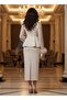 Women's Imported Fabric Sleeve Lace and Cuff Ostrich Detailed Accessorized Skirt Blouse Two-Piece Set - 2