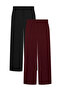 Sorane Black and Burgundy Two-Piece High-Waisted Winter Fleece-Lined Wide-Leg Sweatpants - 2