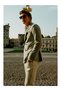 Men's Grey-Beige Slim Fit Slim Fit Swallow Collar Striped Bag Pocket Jacket - 2