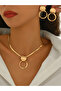 Gold Geometric Circle Necklace and Earrings Set - 2