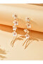 Women Floral Faux Pearl Dangle Earrings - 3