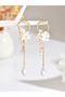 Women Floral Faux Pearl Dangle Earrings - 3