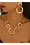 Gold Geometric Circle Necklace and Earrings Set
