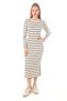 Women's Crew Neck Striped Camisole Slit Long Knitwear Dress Cream