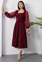 Square Neck Sleeve Flok Belted Scuba Dress 2025-4374 - 3