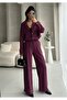 Women's Plum Metal Button Detailed Flowy Silky Modal Top and Bottom Set