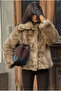 Women's Brown Hidden Snap Button Lined Premium Fur Coat