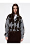 X Şahika Ercümen - Long Sleeve Buttoned Knitwear Argyle Patterned Cardigan - 3