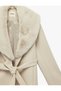 Detachable Faux Fur Collar Coat with Belt Cashmere Long Sleeve - 3