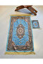 Practical and Portable Silk Textured Prayer Rug with Bag – Turquoise with Carpet Pattern – Zippered