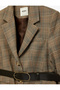 Long Sleeve Plaid Blazer Jacket with Pockets and Belt - 5
