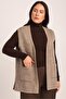 Women's Sand Embossed Floral Pattern Pocketed Knitwear Knitted Mother Vest - 2