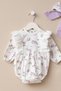 Baby Girl Newborn Romper with Bandana and Booties Set Floral Pattern Baby Set Gift - 2