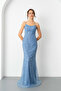 Women's Indigo Slim Fit Strap Beaded Long Mermaid Evening Dress