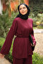 Burgundy Waist-Tied Tunic with Pants Modal Set - 5