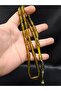 Fine Long Capsule Cut Olive Oil Green Color Powder Amber Prayer Beads - 2