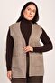 Women's Sand Embossed Floral Pattern Pocketed Knitwear Knitted Mother Vest